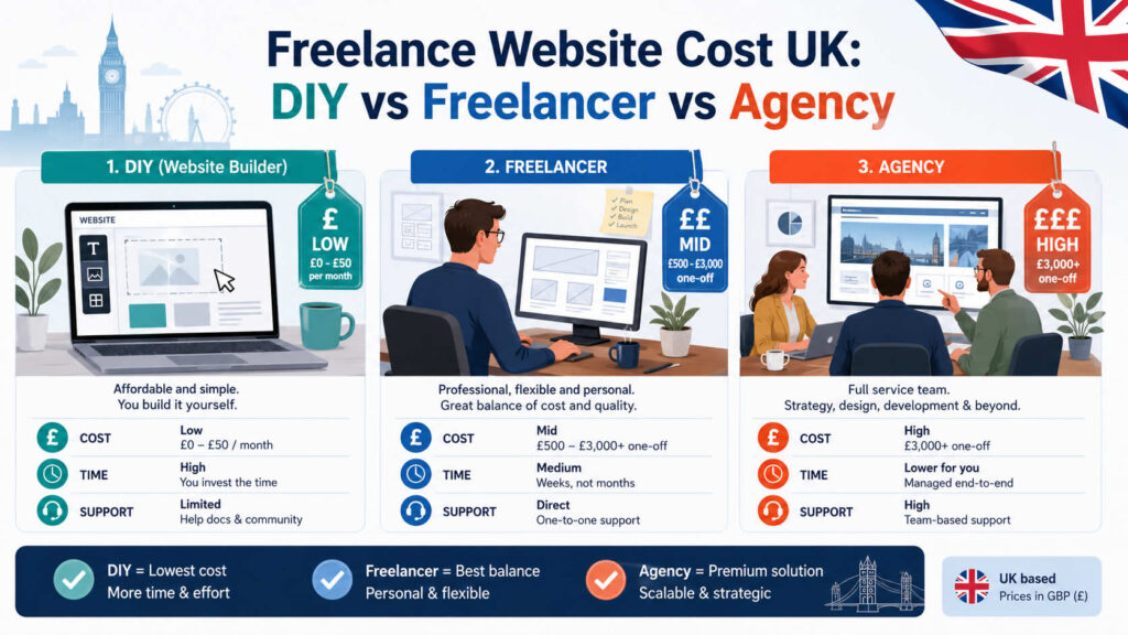 Freelance Website Cost UK: DIY vs Freelancer vs Agency